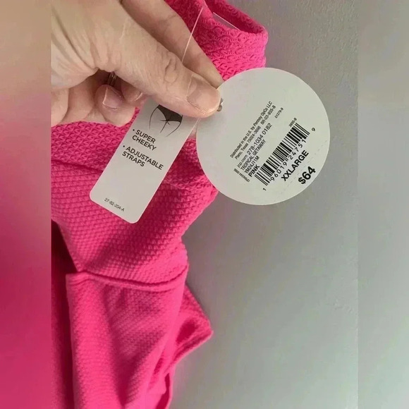 Woman’s Decree Pink Adjustable Cheeky Peephole Texture  Plus OnePiece Swimsuit - Picture 3 of 7